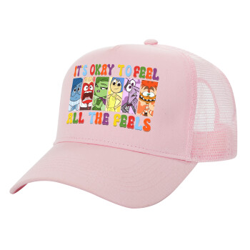 Inside Out It's Okay To Feel All The Feels , Structured Trucker Children's Hat, with Mesh, PINK (100% COTTON, CHILDREN'S, UNISEX, ONE SIZE)