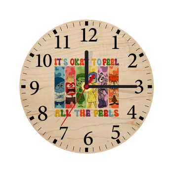 Inside Out It's Okay To Feel All The Feels , Ρολόι τοίχου ξύλινο plywood (20cm)