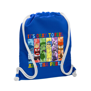Inside Out It's Okay To Feel All The Feels , Backpack pouch GYMBAG Blue, with pocket (40x48cm) & thick cords