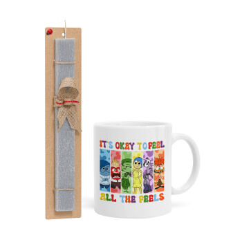 Inside Out It's Okay To Feel All The Feels , Easter Set, Ceramic Cup (330ml) & Easter aromatic flat candle (30cm) (GRAY)