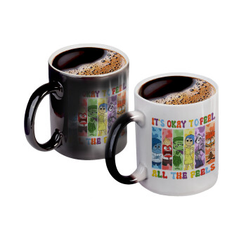 Inside Out It's Okay To Feel All The Feels , Color changing magic Mug, ceramic, 330ml when adding hot liquid inside, the black colour desappears (1 pcs)