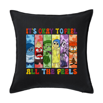 Inside Out It's Okay To Feel All The Feels , Sofa cushion black 50x50cm includes filling