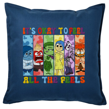 Inside Out It's Okay To Feel All The Feels , Sofa cushion Blue 50x50cm includes filling