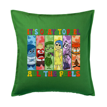 Inside Out It's Okay To Feel All The Feels , Sofa cushion Green 50x50cm includes filling