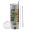 Tumbler stainless steel Silver 600ml, with metal straw & cleaning brush