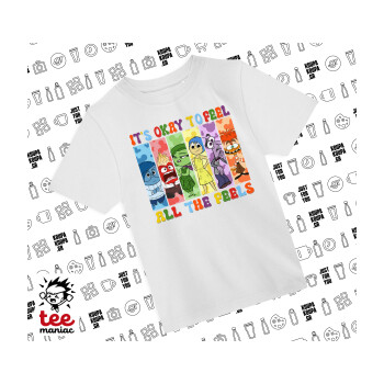 Inside Out It's Okay To Feel All The Feels , Άνετο παιδικό T-Shirt ΛΕΥΚΟ από 100% βαμβάκι, για κάθε μέρα. Vegan & OEKO-TEX πιστοποιημένο.