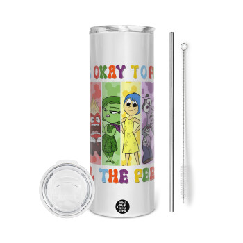 Inside Out It's Okay To Feel All The Feels , Tumbler stainless steel 600ml, with metal straw & cleaning brush