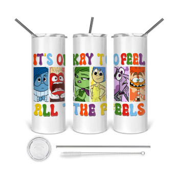 Inside Out It's Okay To Feel All The Feels , Tumbler stainless steel 600ml, with metal straw & cleaning brush