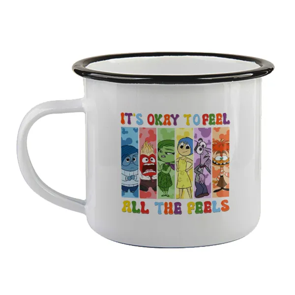 Inside Out It's Okay To Feel All The Feels — Enamel mug with black rim, 360ml