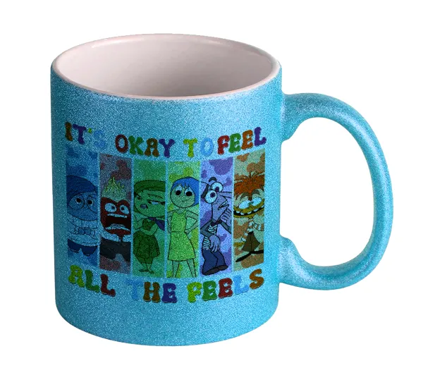 Inside Out It's Okay To Feel All The Feels — Κούπα Σιέλ Glitter που γυαλίζει, κεραμική, 330ml