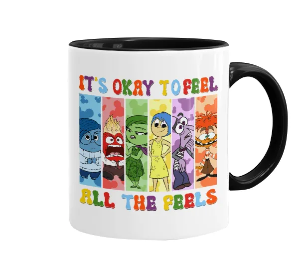 Inside Out It's Okay To Feel All The Feels — Κούπα χρωματιστή μαύρη, κεραμική, 330ml
