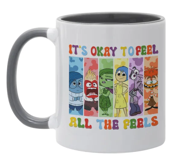 Inside Out It's Okay To Feel All The Feels — Κούπα χρωματιστή γκρι, κεραμική, 330ml