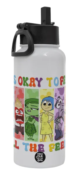 Inside Out It's Okay To Feel All The Feels — Metal mug thermo White with Straw and Spout Lid (Stainless steel), double wall, 950ml