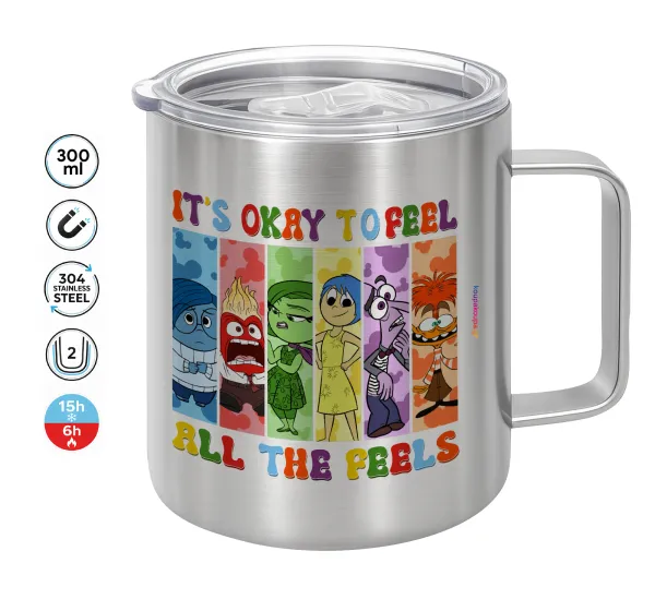 Inside Out It's Okay To Feel All The Feels — Double-walled stainless steel mug 300ml with temperature-retaining lid