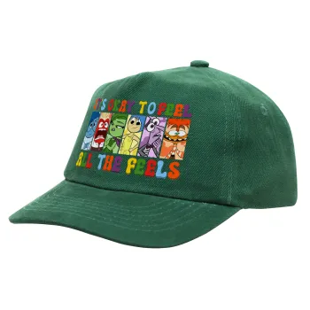 Inside Out It's Okay To Feel All The Feels , Children's Baseball Cap, 100% Cotton Drill, GREEN (COTTON, CHILDREN'S, ONE SIZE)