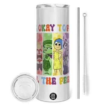 Inside Out It's Okay To Feel All The Feels , Tumbler ποτήρι θερμό από ανοξείδωτο ατσάλι 600ml, με μεταλλικό καλαμάκι & βούρτσα καθαρισμού