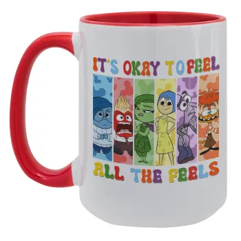 Inside Out It's Okay To Feel All The Feels , Κούπα Mega 15oz, κεραμική Κόκκινη, 450ml