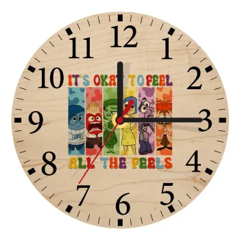 Inside Out It's Okay To Feel All The Feels , Ρολόι τοίχου ξύλινο plywood (20cm)