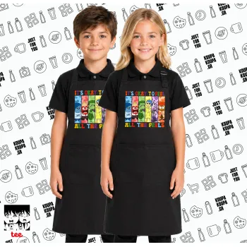 Inside Out It's Okay To Feel All The Feels , Μαύρη ΠΑΙΔΙΚΗ Ποδιά μακριά Σεφ ολόσωμη με τσέπες