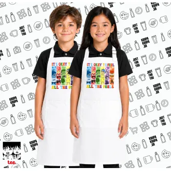 Inside Out It's Okay To Feel All The Feels , Λευκή ΠΑΙΔΙΚΗ Ποδιά μακριά Σεφ ολόσωμη με τσέπες