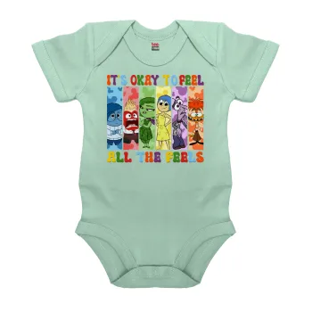 Inside Out It's Okay To Feel All The Feels , Βρεφικό φορμάκι μωρού, 0-18 μηνών, mint (Μέντα), 100% Organic Cotton, κοντομάνικο