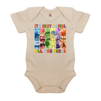 Inside Out It's Okay To Feel All The Feels , Βρεφικό φορμάκι μωρού, 0-18 μηνών, Natural (Εκρού), 100% Organic Cotton, κοντομάνικο