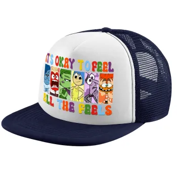 Inside Out It's Okay To Feel All The Feels , Children's Soft Trucker Cap with Dark Blue/White Mesh (POLYESTER, CHILDREN, ONE SIZE)