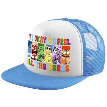 Inside Out It's Okay To Feel All The Feels , Child's Soft Trucker Hat with Blue/White Mesh (POLYESTER, CHILD, ONE SIZE)
