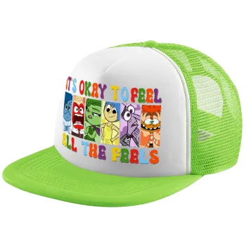 Inside Out It's Okay To Feel All The Feels , Καπέλο παιδικό Soft Trucker με Δίχτυ ΠΡΑΣΙΝΟ/ΛΕΥΚΟ (POLYESTER, ΠΑΙΔΙΚΟ, ONE SIZE)