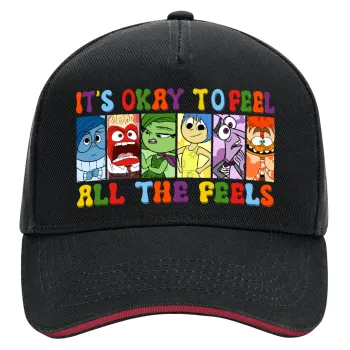 Inside Out It's Okay To Feel All The Feels , DRILL Adult Ultimate Hat BLACK/RED, (100% COTTON, ADULT, UNISEX, ONE SIZE)