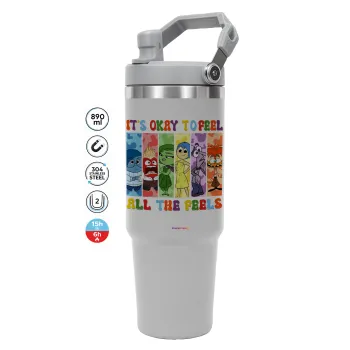 Inside Out It's Okay To Feel All The Feels , ΓΚΡΙ χρώματος Θερμός Ανοξείδωτο 890ml (30oz) με χερούλι