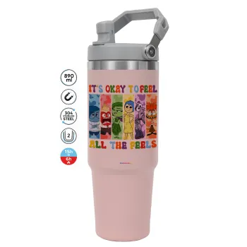 Inside Out It's Okay To Feel All The Feels , ΡΟΖ χρώματος Θερμός Ανοξείδωτο 890ml (30oz) με χερούλι