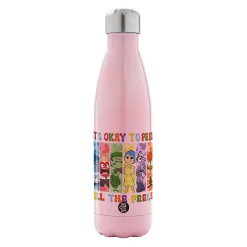 Inside Out It's Okay To Feel All The Feels , Μεταλλικό παγούρι θερμός Ροζ Ιριδίζον (Stainless steel), διπλού τοιχώματος, 500ml