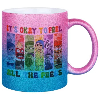 Inside Out It's Okay To Feel All The Feels , Κούπα Χρυσή/Μπλε Glitter, κεραμική, 330ml