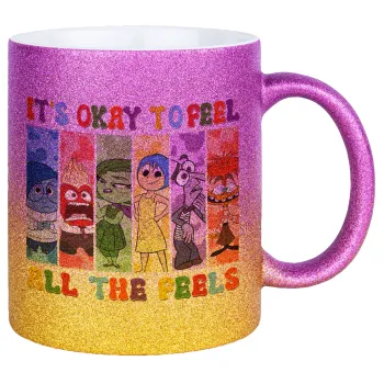 Inside Out It's Okay To Feel All The Feels , Κούπα Χρυσή/Ροζ Glitter, κεραμική, 330ml