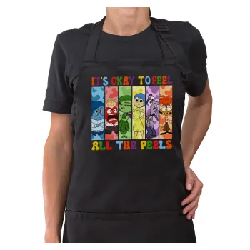 Inside Out It's Okay To Feel All The Feels , Ποδιά μακριά Σεφ ολόσωμη με τσέπες Μαύρη (ΕΝΗΛΙΚΩΝ)