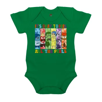 Inside Out It's Okay To Feel All The Feels , Βρεφικό φορμάκι μωρού, ΠΡΑΣΙΝΟ, 100% Organic Cotton, κοντομάνικο