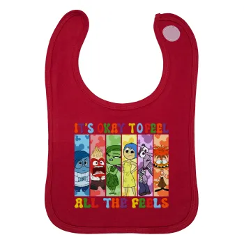 Inside Out It's Okay To Feel All The Feels , Σαλιάρα με Σκρατς Κόκκινη 100% Organic Cotton (0-18 months)
