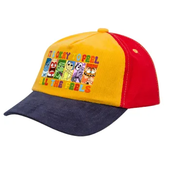 Inside Out It's Okay To Feel All The Feels , Children's Baseball Cap, 100% Cotton Drill, Yellow/Blue/Red (COTTON, CHILDREN'S, ONE SIZE)