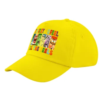 Inside Out It's Okay To Feel All The Feels , Child's Baseball Cap, 100% Cotton Twill, Yellow (COTTON, CHILD, UNISEX, ONE SIZE)
