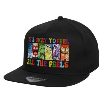 Inside Out It's Okay To Feel All The Feels , Children's Flat Snapback Hat, Black (100% COTTON, CHILD, UNISEX, ONE SIZE)