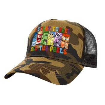 Inside Out It's Okay To Feel All The Feels , Adult Structured Trucker Hat, with Mesh, (Camouflage) Army (100% COTTON, ADULT, UNISEX, ONE SIZE)