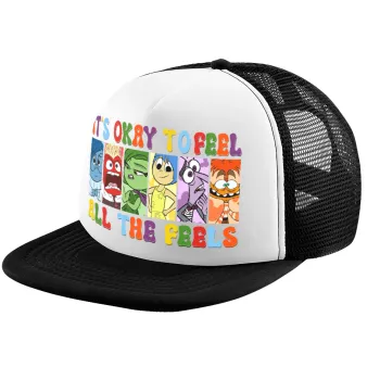 Inside Out It's Okay To Feel All The Feels , Child's Soft Trucker Hat with BLACK/WHITE Mesh (POLYESTER, CHILD, ONE SIZE)
