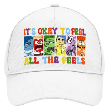Inside Out It's Okay To Feel All The Feels , Adult Baseball Cap, Drill, White (100% COTTON, ADULT, UNISEX, ONE SIZE)