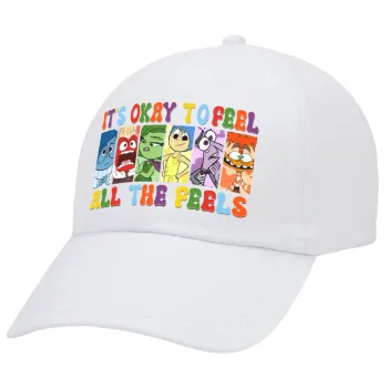 Inside Out It's Okay To Feel All The Feels , Καπέλο Ενηλίκων Baseball Λευκό 5-φύλλο (POLYESTER, ΕΝΗΛΙΚΩΝ, UNISEX, ONE SIZE)