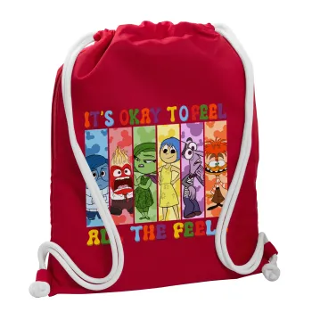 Inside Out It's Okay To Feel All The Feels , Backpack pouch GYMBAG Red, with pocket (40x48cm) & thick cords