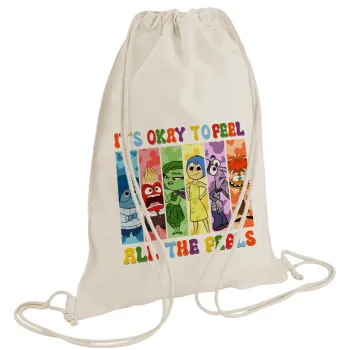 Inside Out It's Okay To Feel All The Feels , Τσάντα πλάτης πουγκί GYMBAG natural (28x40cm)