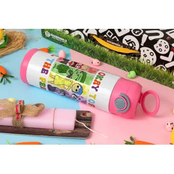 Inside Out It's Okay To Feel All The Feels , Πασχαλινή Λαμπάδα με Παιδικό παγούρι θερμό, ανοξείδωτο, με καλαμάκι ασφαλείας, ΡΟΖ (500ml)