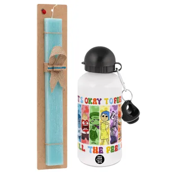 Inside Out It's Okay To Feel All The Feels , Easter Set, metallic aluminum water bottle (500ml) & scented flat candle (30cm) (TURQUOISE)