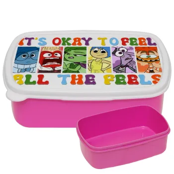 Inside Out It's Okay To Feel All The Feels , ΡΟΖ παιδικό δοχείο φαγητού (lunchbox) πλαστικό (BPA-FREE) Lunch Βox M18 x Π13 x Υ6cm